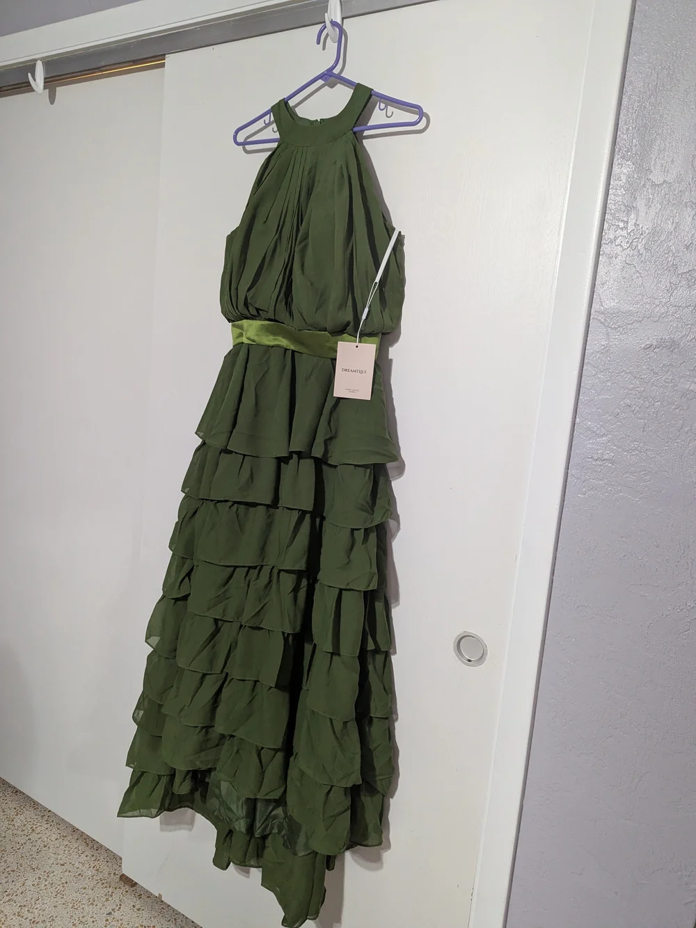 Dreamylily Olive Green High-Neck Tiered Halter Dress - NWT